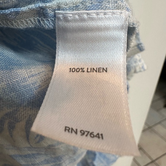 J. Jill Everyday Linen Button-Front Shirt 100% Linen Blue Floral Blouse Size XL - Picture 14 of 16